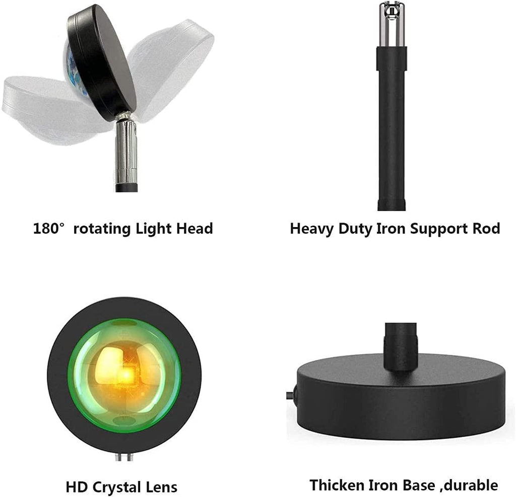 Sunset Lamp Projector, Sunset Projection Lamp Romantic Visual Led Light Sun Sunset Light Projector 180 Degree Rotation USB Charging Night Light Projector for Bedroom/Photography/Selfie